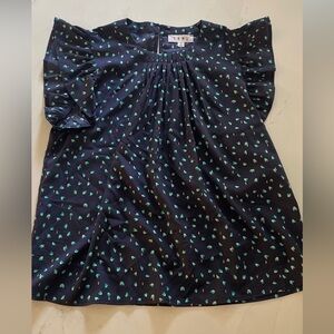 THML Navy and Green Heart Flutter Sleeve Blouse NWT